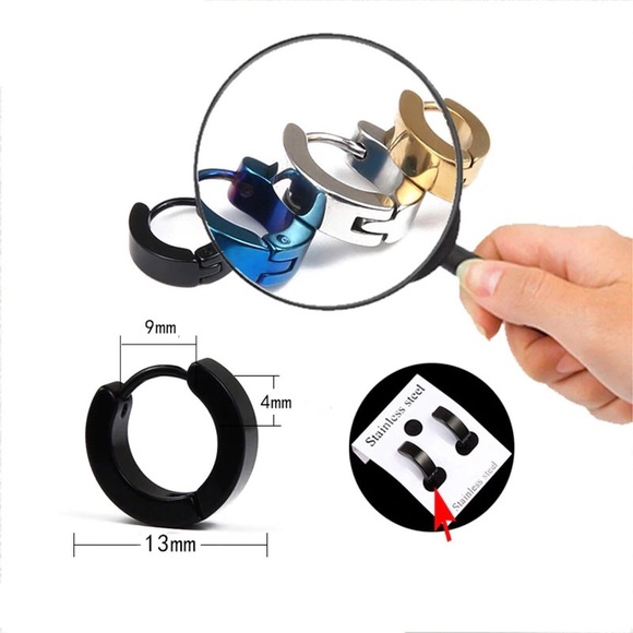 Black Stainless Steel Huggie Earrings - Picture 3 of 8